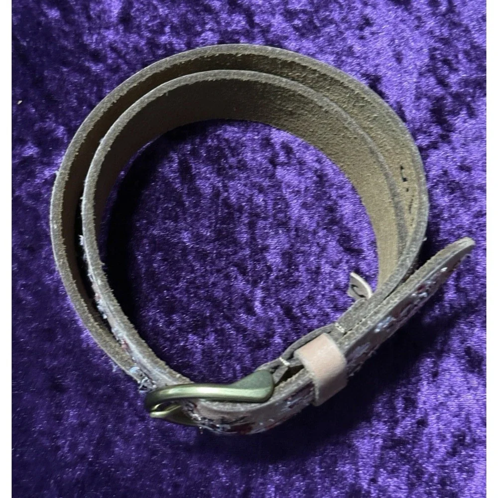 Fossil Embroidered Belt Floral SMALL Boho Y2k‎ 90s Hippie Leather Brown Western